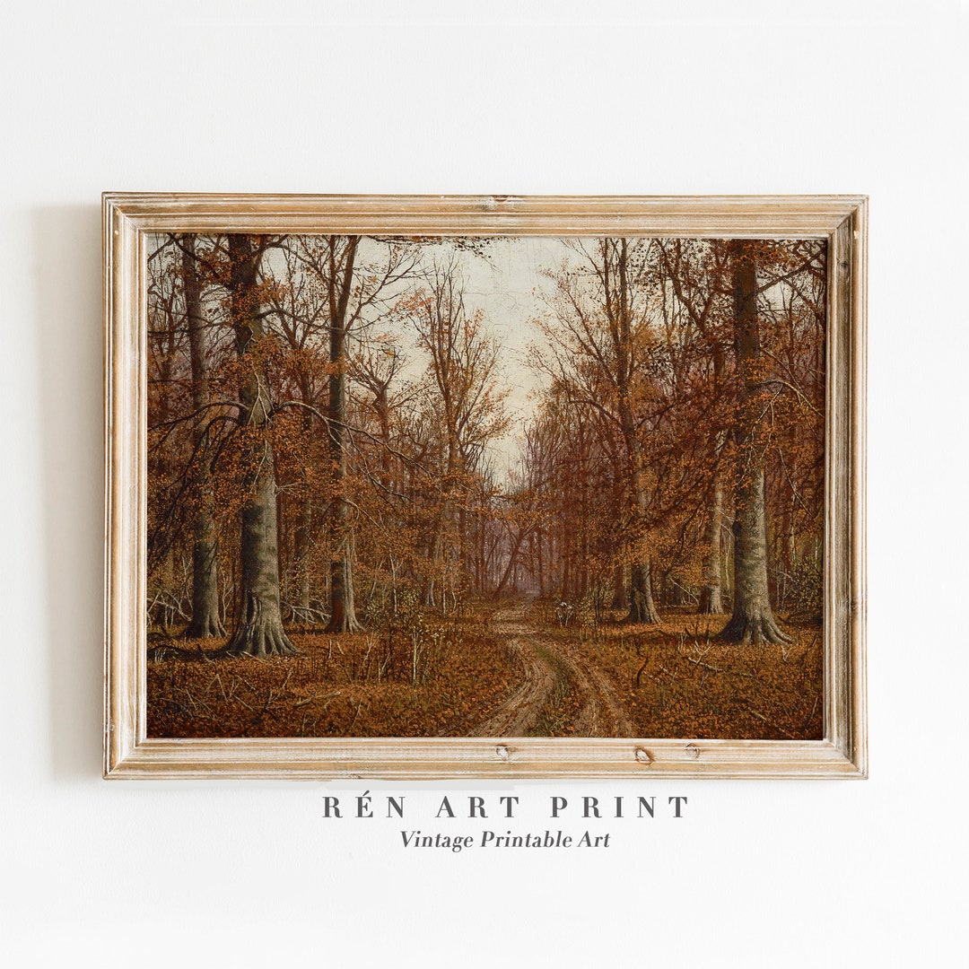 Vintage Autumn Landscape Painting | Fall Forest Wall Art (digital ...