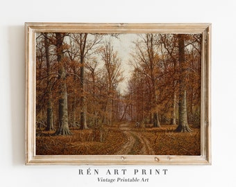 Herfst landschap schilderen | Herfst landschap kunst aan de muur | Natuur AFDRUKBARE kunst | Herfst kunst aan de muur | Warme toonafdruk | Vintage herfst schilderij