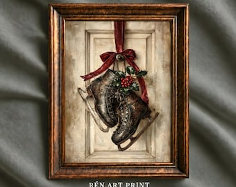 Vintage Ice Skates Print: Rustic Holiday Christmas Wall Art (Digital Download)