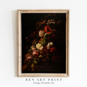Dark Floral Wall Art | Moody Flower Painting Print | Dark Academia Decor | Vintage Oil Painting | PRINTABLE Art | Antique Victorian Wall Art