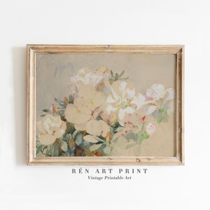 Impresión digital de pintura de flores vintage / Decoración de pintura de bodegones de rosas antiguas / Impresión de campo francés / Arte de pared floral Neutral IMPRIMIBLE