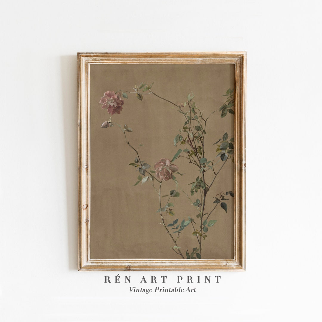 Antique Rose Painting Printable | Vintage Cottagecore Floral Wall Art ...