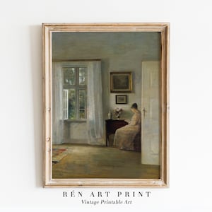 Vintage Woman Reading Printable Wall Art | Moody Woman Portrait Painting Print | Antique Oil Painting | Country Wall Decor Digital Download