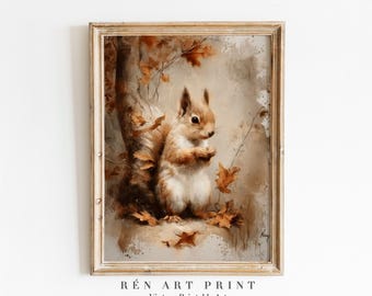 Vintage Squirrel Print | Rustic Autumn Nursery Art (Digital Download)