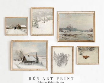 Vintage Winter Prints Set | Antique Christmas Gallery Wall Set | Digital Download | Cottage Christmas Prints | Winter Gallery Wall Prints