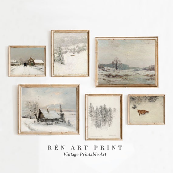 Vintage Winter Prints Set | Antique Christmas Gallery Wall Set | Digital Download | Cottage Christmas Prints | Winter Gallery Wall Prints