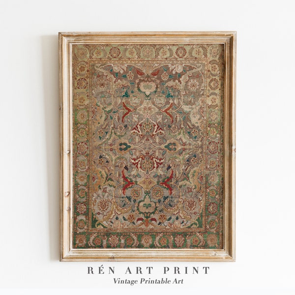 Antique Rug Printable Wall Art | Vintage Textile Pattern Print | Tapestry Wall Art | Farmhouse Wall Decor | Rug Pattern Digital Download