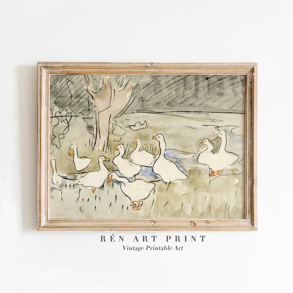 Vintage Duck Printable Wall Art | Antique geese Watercolor painting | Nursery Wall Decor | Animal Art Prints | Kids Room Wall Art