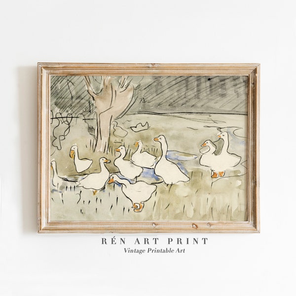 Vintage Duck Printable Wall Art | Antique geese Watercolor painting | Nursery Wall Decor | Animal Art Prints | Kids Room Wall Art
