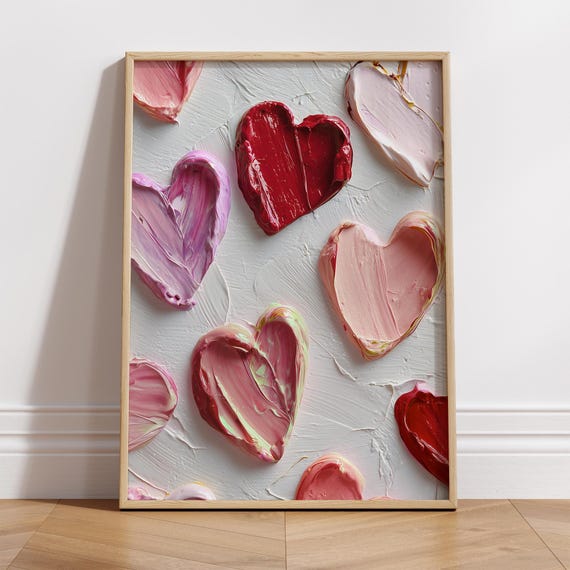 Abstract Heart Wall Art | Pink Red Heart Print | Valentine’s Day Digital Download | Modern Love Art | Romantic Printable Decor