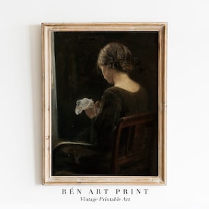 Antique Woman Painting | Printable Wall Art | Moody Portrait Print | Vintage Woman Portrait Painting Wall Art | Moody Art Digital Download