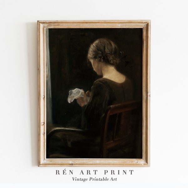 Antique Woman Painting | Printable Wall Art | Moody Portrait Print | Vintage Woman Portrait Painting Wall Art | Moody Art Digital Download