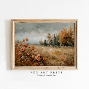 Autumn Landscape Painting | Vintage Rustic Wall Art | Wildflower Fall Art Print | Antique Farmhouse Wall Decor | Cottage Printable Wall Art