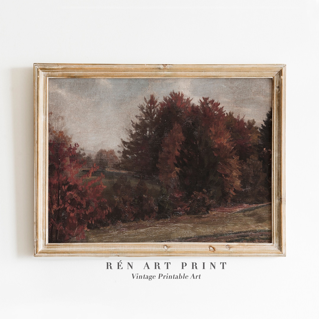 Vintage Autumn Landscape Painting | Rustic Cottagecore Wall Art ...