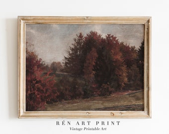 Vintage Autumn Landscape Painting | Rustic Cottagecore Wall Art (Digital Download)