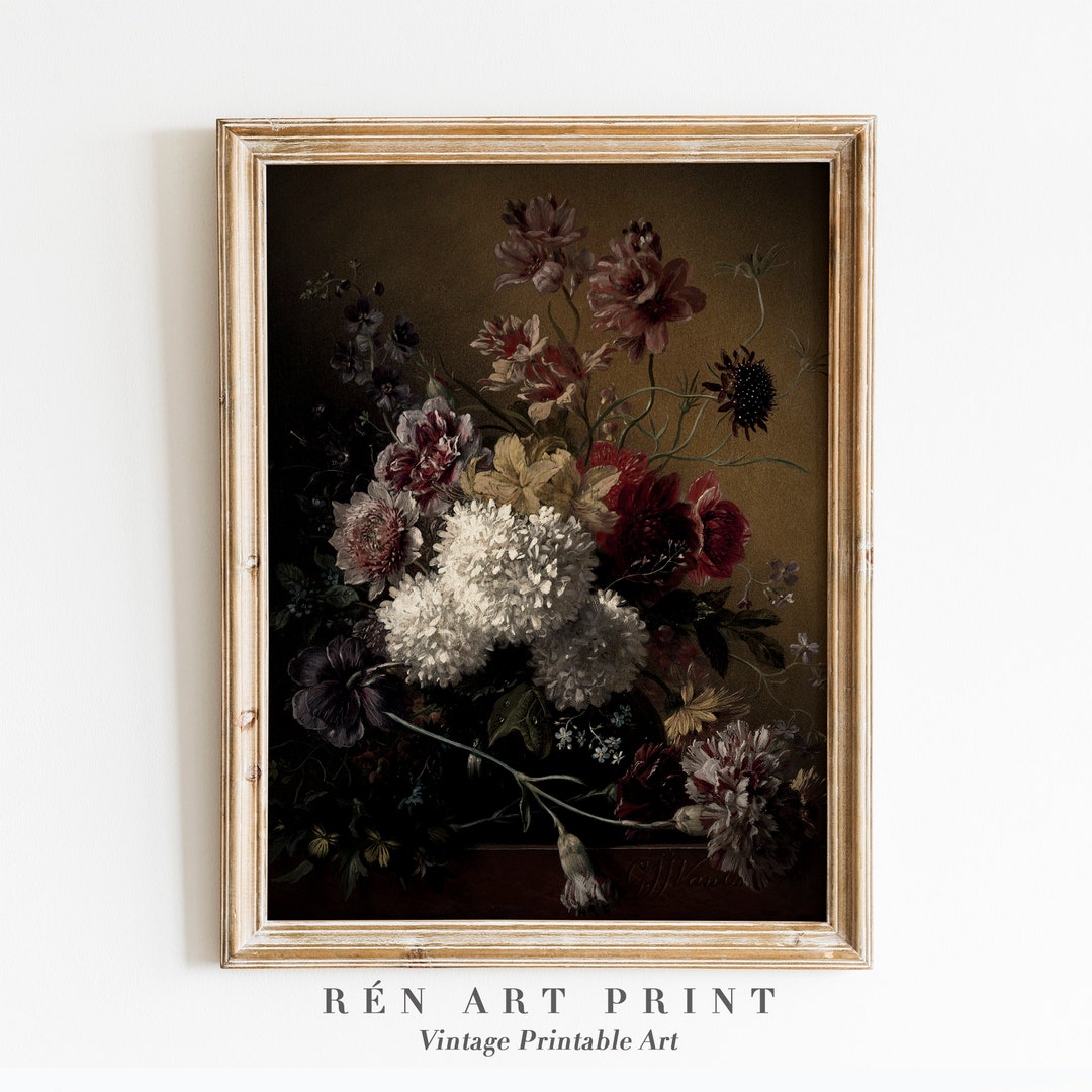 Moody Floral Oil Painting | Vintage Botanical Art Print (digital ...