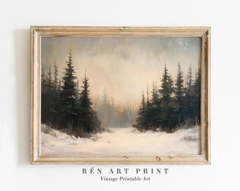 Vintage Winter Pine Forest Painting | Rustic Christmas Art (Digital Download)