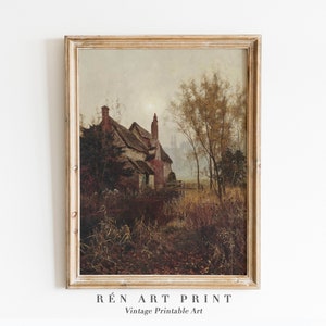 Antike Herbst Gemälde | Stimmungsvolle Herbstwandkunst | Vintage rustikale Landwanddekor | Kunstdruck Herbst | Warm Ton druckbare Kunst