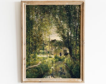Pintura vintage de paisaje francés / Arte de paisaje veraniego (Descarga digital)