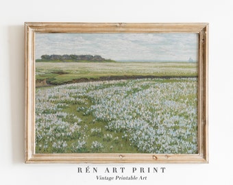 Vintage Meadow Oil Painting | Spring Landscape Printable Art (Digital Download)