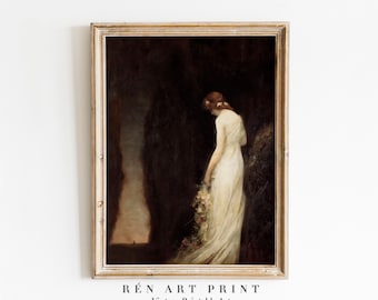 Vintage Woman Portrait Print | Moody Dark Academia Wall Art (Digital Download)