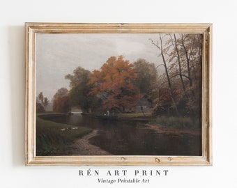 Vintage Herbst Landschaft Gemälde | Bauernhaus Herbst Dekor (Digitaler Download)