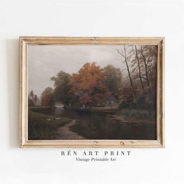 Vintage Autumn Art Print | Digital Download Artwork | Fall Printable Wall Art | Cottage Autumn Landscape Painting | Farmhouse Wall Decor