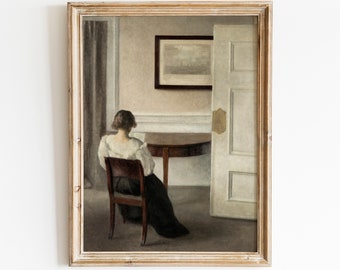 Antique Woman Reading Portrait | Moody Vintage Art (Digital Download)