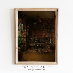 Impressão de biblioteca vintage | Pintura a óleo antiga | Arte de parede para impressão | Impressão Dark Academia | Arte de parede temperamental | Decoração de parede com pintura vitoriana