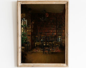 Vintage Library Print | Antique Oil Painting |  Printable Wall Art | Dark Academia Print | Moody Wall Art | Victorian Painting Wall Decor