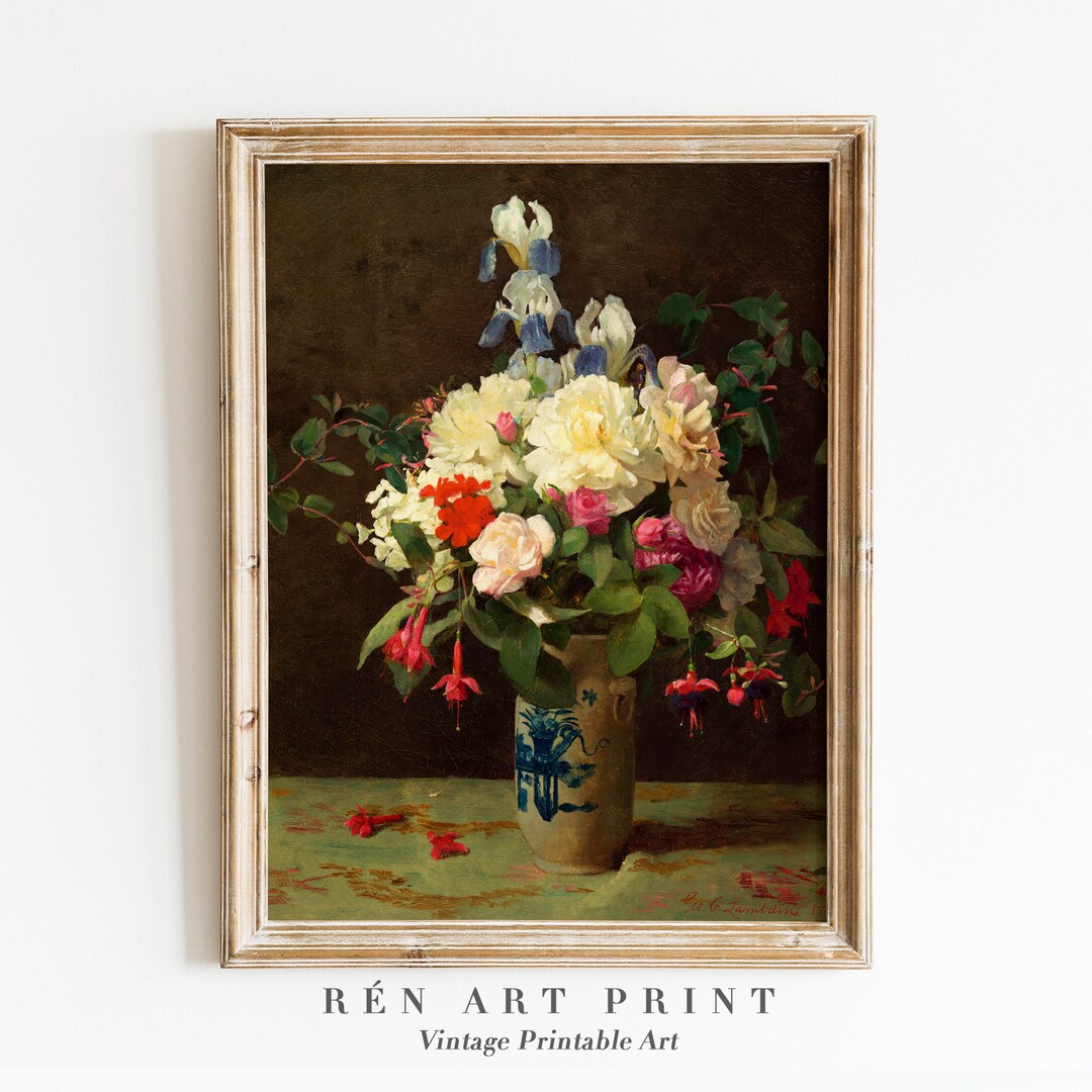 Vintage Flower Painting Wall Art Antique Still Life Printable Art Moody Floral Wall Art French