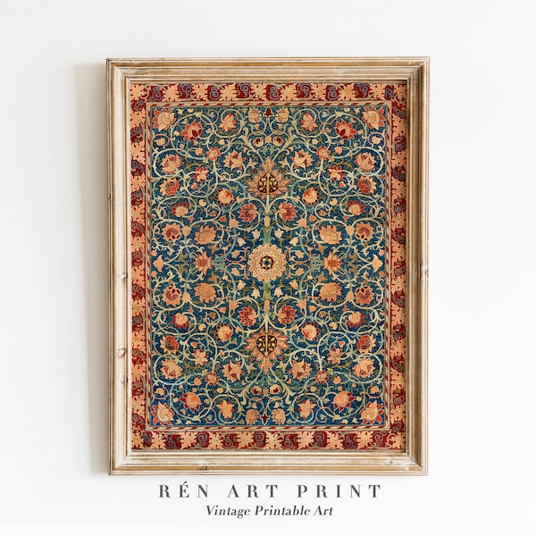 Vintage Textile Wall Art | Antique Tapestry Print | Modern Farmhouse |  Eclectic Art Print |