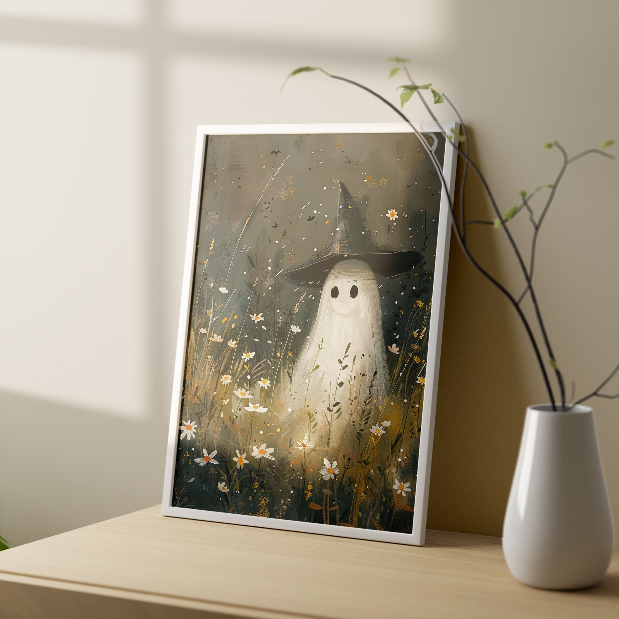 Vintage Halloween Ghost Print | Floral Spooky Wall Art (digital ...