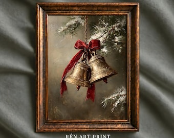 Vintage Brass Bells Christmas Print: Rustic Holiday Wall Art (Digital Download)