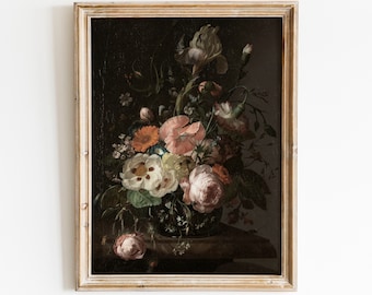 Moody Floral Painting Printable: Dark Botanical Vintage Art (Digital Download)