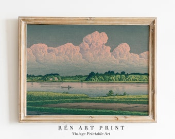 Vintage Japanese Landscape Art Print: Asian Minimalist Decor (Digital Download)