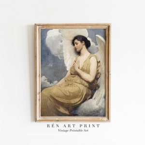 Antique Angel Print | Digital Download | Vintage Religious Wall Art | Portrait of Angel Painting Print | Light Academia Printable Wall Art