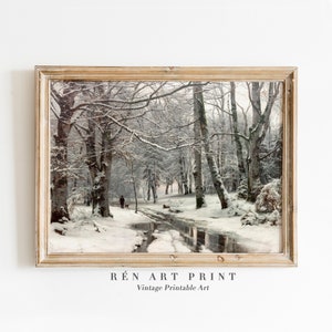 Vintage Snowy Landscape Painting | Antique Winter Wall Art (Digital Download)