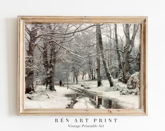 Vintage Snowy Landscape Painting | Antique Winter Wall Art (Digital Download)