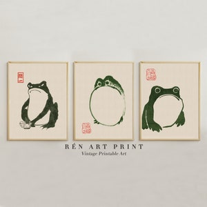 Japanese Prints Set of 3 Frog | Japanese Wall Art | Matsumoto Hoji Frog Printable Art | Japanese Frog Digital Download | Woodblock Prints