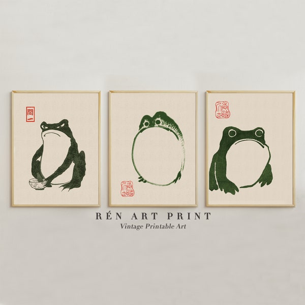 Japanese Prints Set of 3 Frog | Japanese Wall Art | Matsumoto Hoji Frog Printable Art | Japanese Frog Digital Download | Woodblock Prints