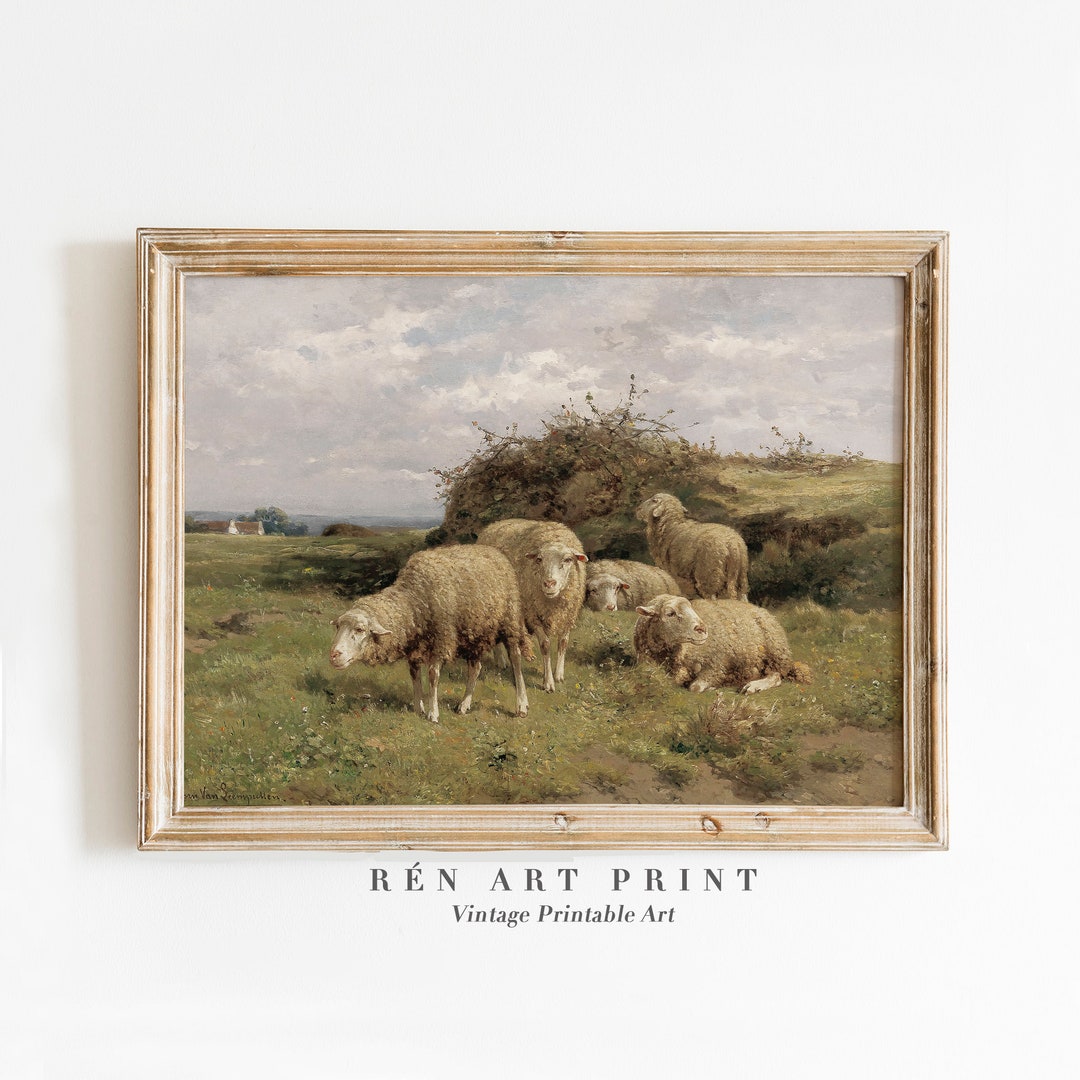 Antique Sheep Painting | Vintage Farm Landscape Print (digital Download ...