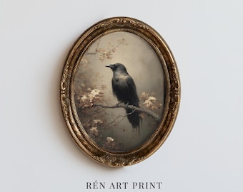 Vintage Crow Oil Painting | Moody Autumn Woodland Bird Wall Art (Digital Download)