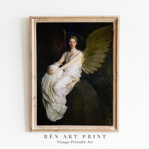 Vintage Angel Painting | Printable Wall Art | Religious Painting Digital Print | Woman Angel Portrait Painting | Antique Catholic Artwork