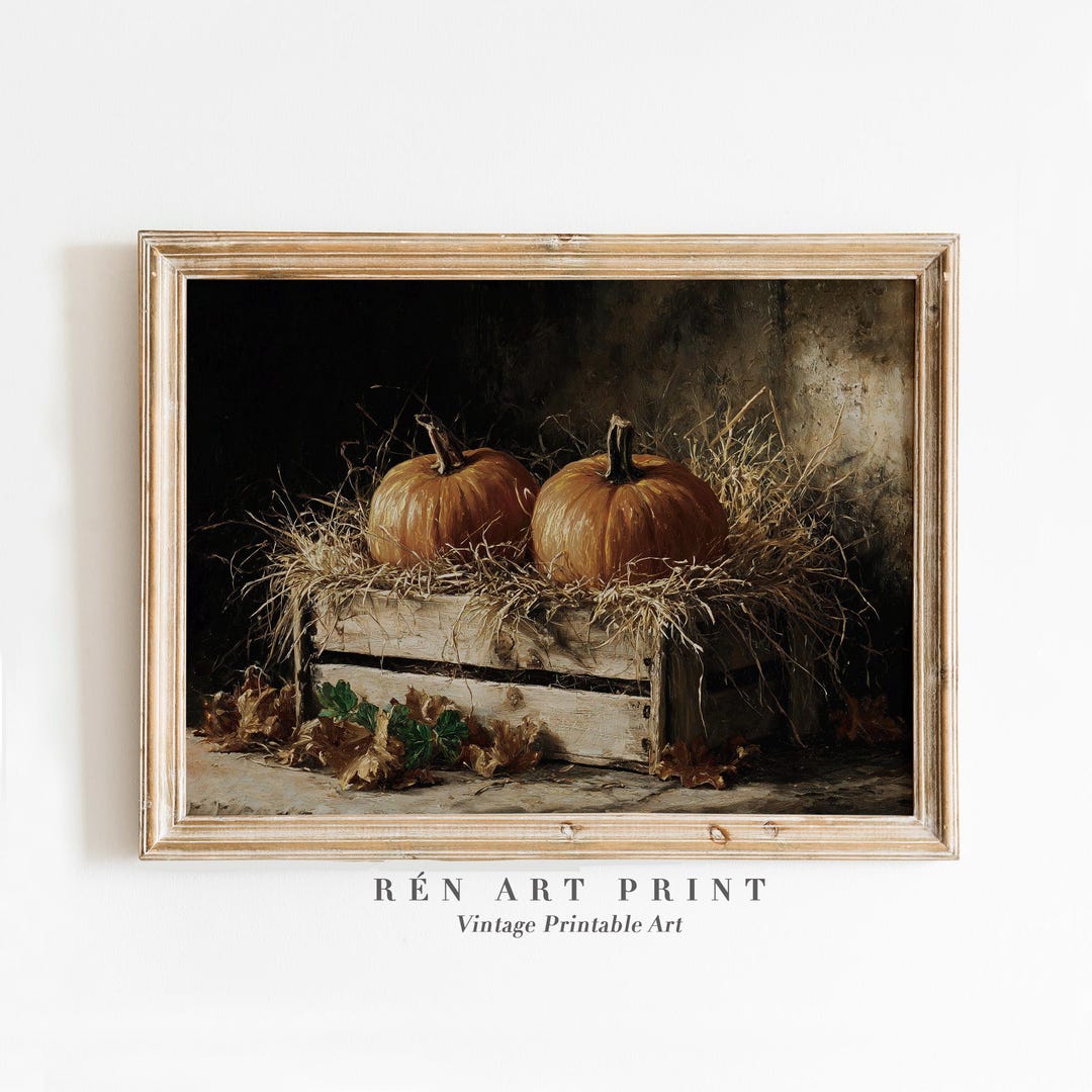 Vintage Pumpkin Painting | Rustic Cottagecore Autumn Wall Art (digital ...