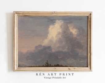 Vintage Cloudy Sky Oil Painting | Antique Landscape Art (Digital Download)