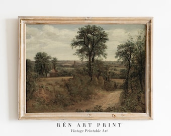 Pintura vintage de paisaje veraniego / Decoración rústica de casa de campo (Descarga digital)