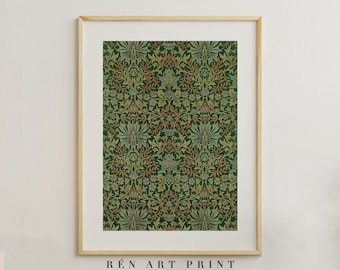 Green Vintage Tapestry Wall Art | Antique Textile Wall Art | Rug Pattern Wall Print | Rustic Textile Pattern Digital PRINTABLE