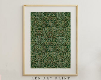 Green Tapestry Wall Art | Vintage Floral Textile Pattern (Digital Printable)