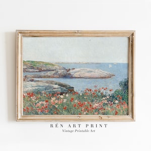 Pintura de Paisagem de Primavera | Arte de Parede para Imprimir | Primavera na Costa | Pintura a Óleo Vintage | Arte de Parede Costeira Antiga para Download Digital